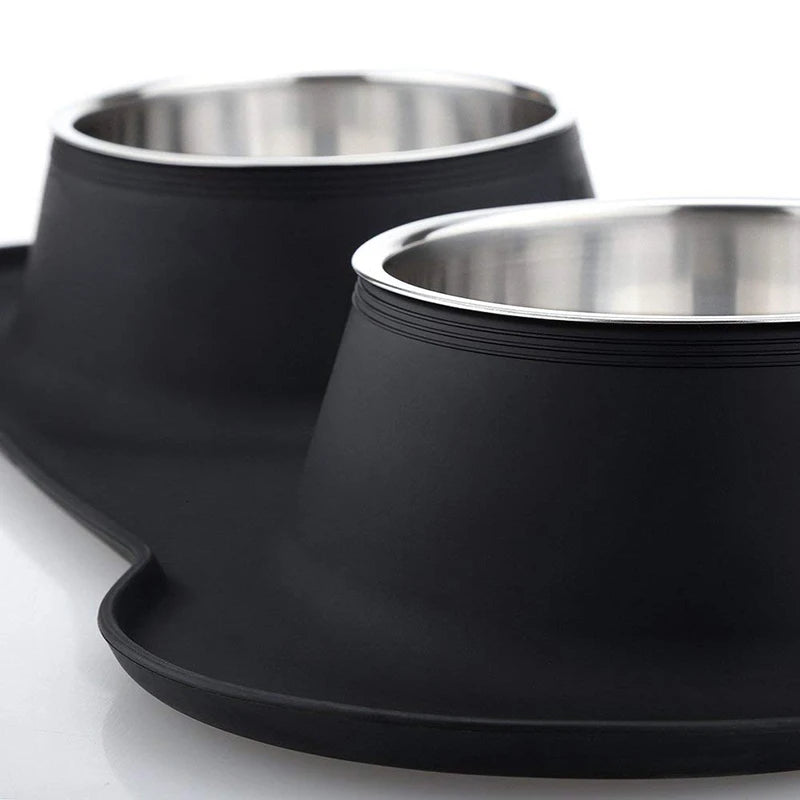 Double Dog Bowl with Non-Slip Silicone Mat