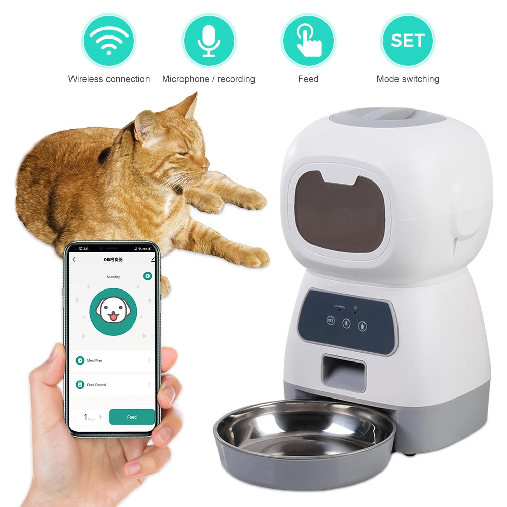 Automatic Pet Feeder with Timer and Stainless Steel Bowl