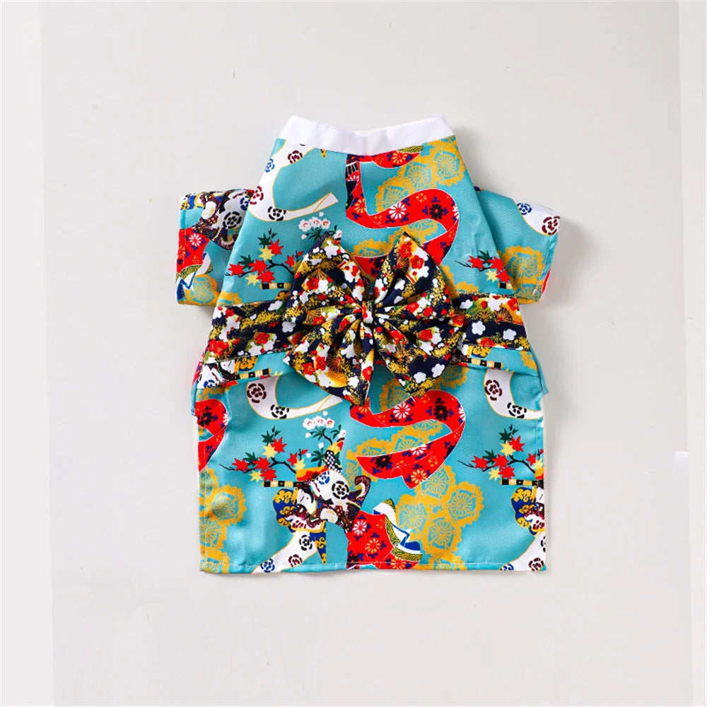 Japanese Style Pet Kimono - Summer Cat & Dog Coat with Bow-Knot
