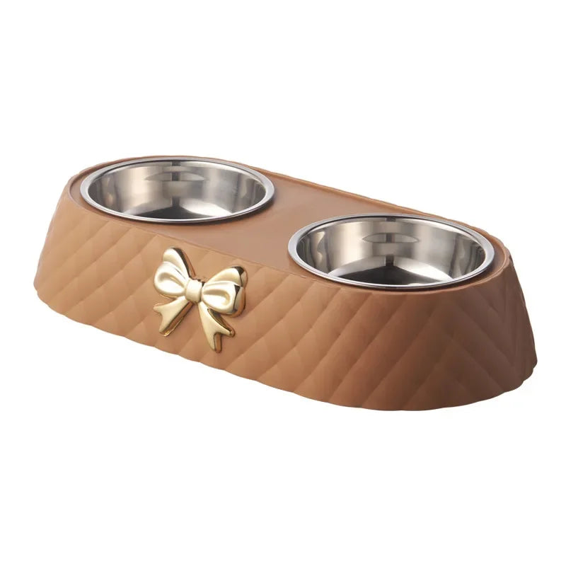Pet Double Bowl with Bowtie Design