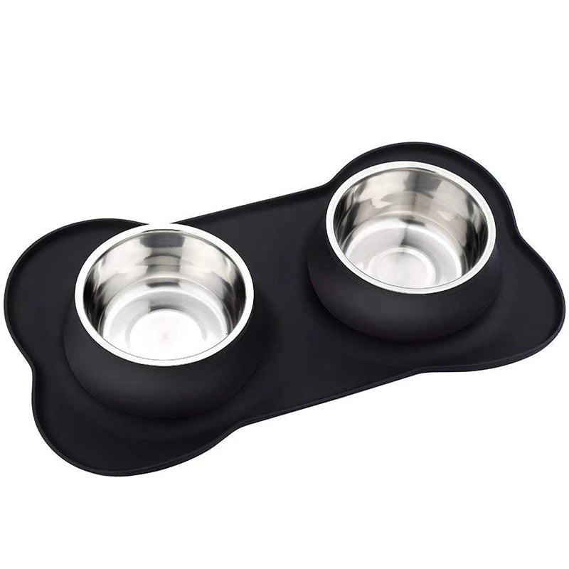 Double Dog Bowl with Non-Slip Silicone Mat