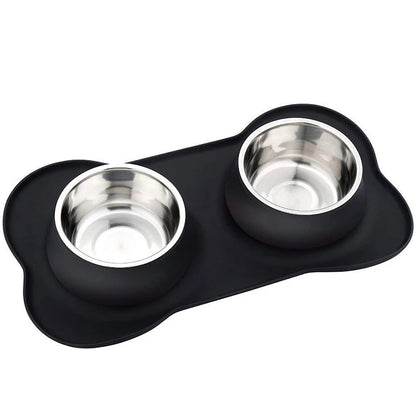 Double Dog Bowl with Non-Slip Silicone Mat
