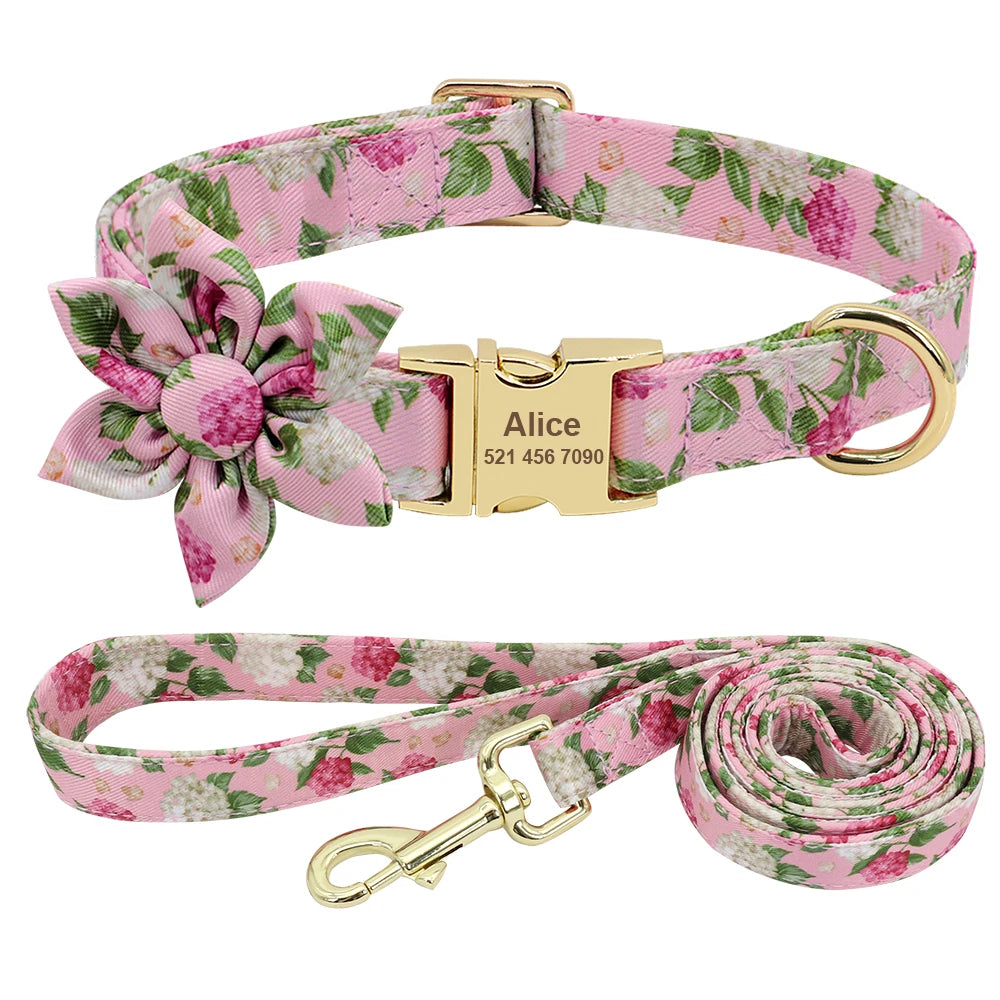 Personalized Dog Collar and Leash Set with Free Engraving