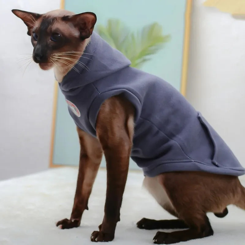 Warm Winter Cat Hoodie - Fleece Sweatshirt for Sphynx & Hairless Cats