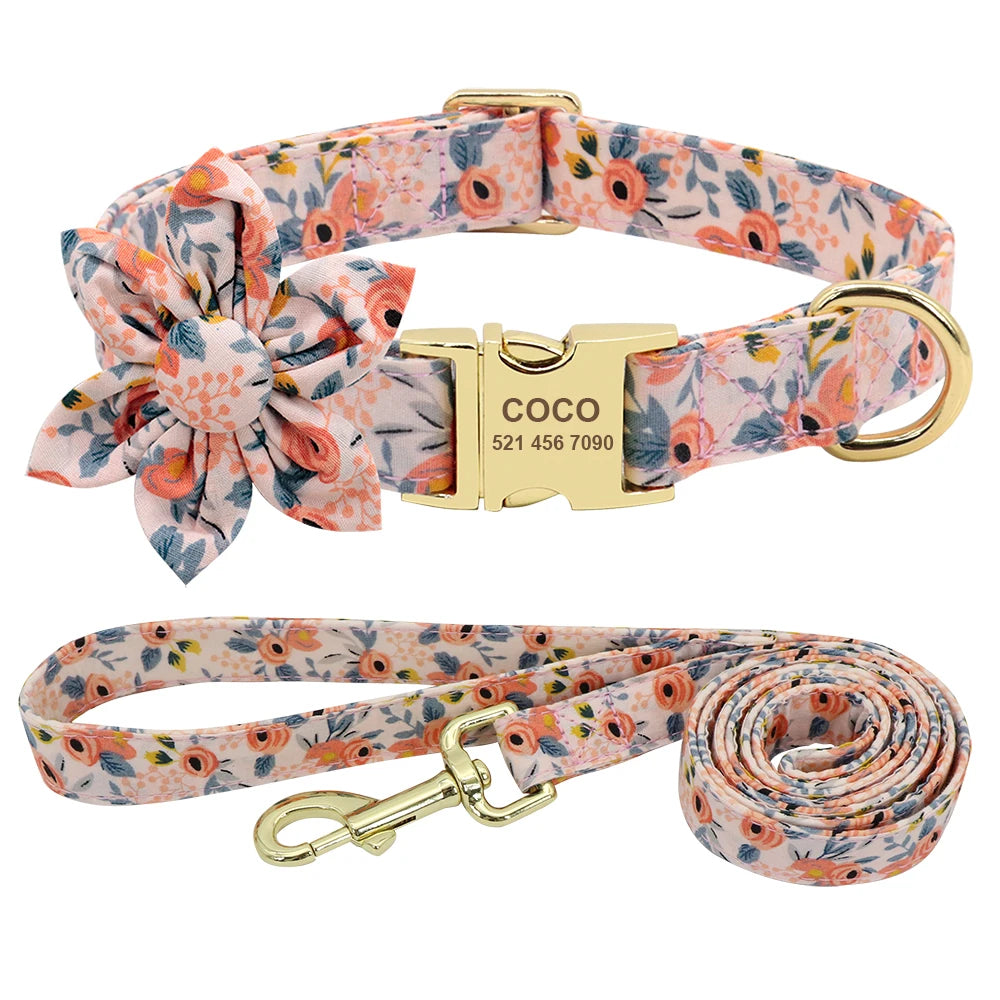 Personalized Dog Collar and Leash Set with Free Engraving
