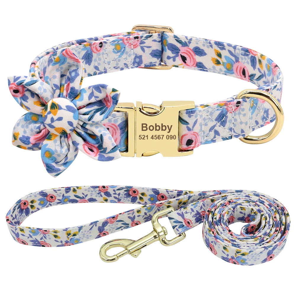 Personalized Dog Collar and Leash Set with Free Engraving