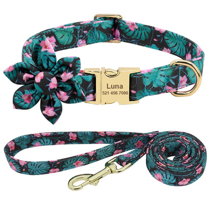 Personalized Dog Collar and Leash Set with Free Engraving
