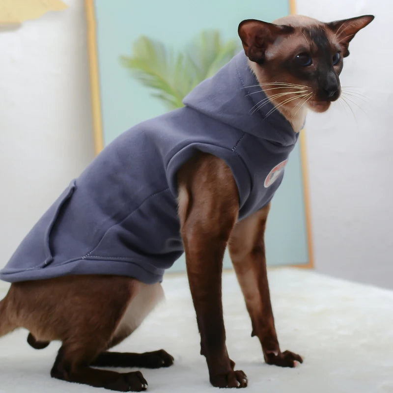 Warm Winter Cat Hoodie - Fleece Sweatshirt for Sphynx & Hairless Cats