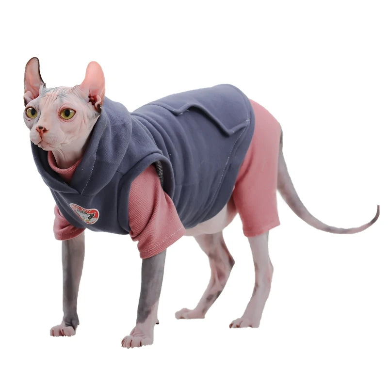 Warm Winter Cat Hoodie - Fleece Sweatshirt for Sphynx & Hairless Cats