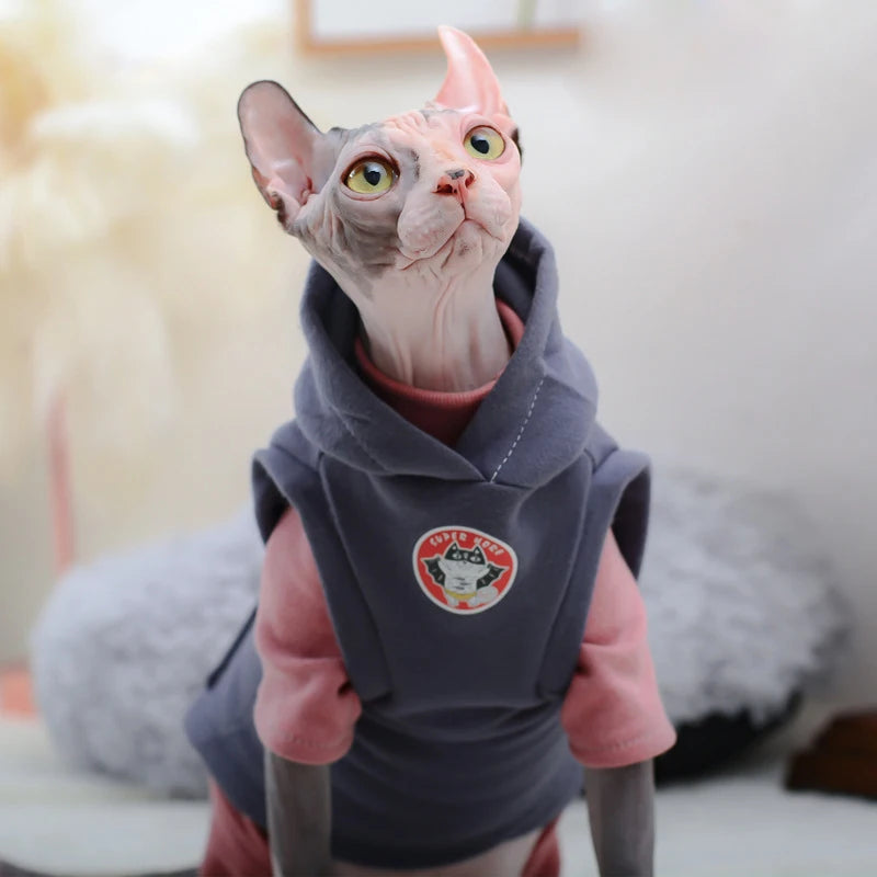 Warm Winter Cat Hoodie - Fleece Sweatshirt for Sphynx & Hairless Cats