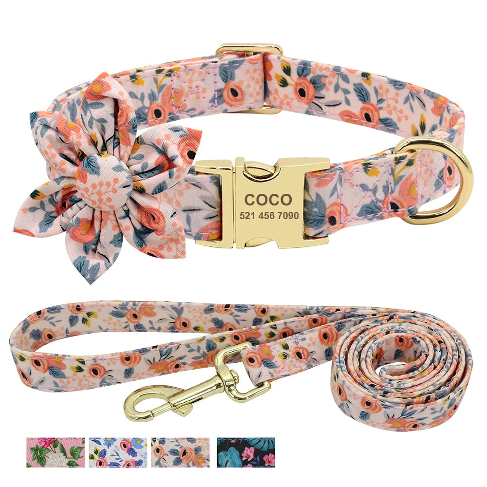 Personalized Dog Collar and Leash Set with Free Engraving
