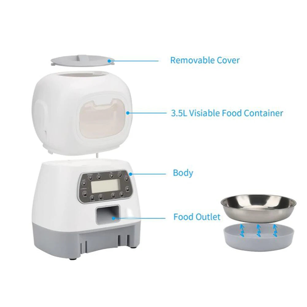 Automatic Pet Feeder with Timer and Stainless Steel Bowl