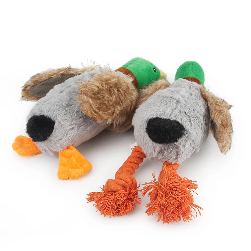 Plush Duck Squeaky Dog Toy with Rope - Interactive Chew Toy for Dental Health