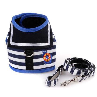 Navy Suit Style Dog Harness and Leash Set - Adjustable Chest Strap for Small to Medium Dogs and Cats