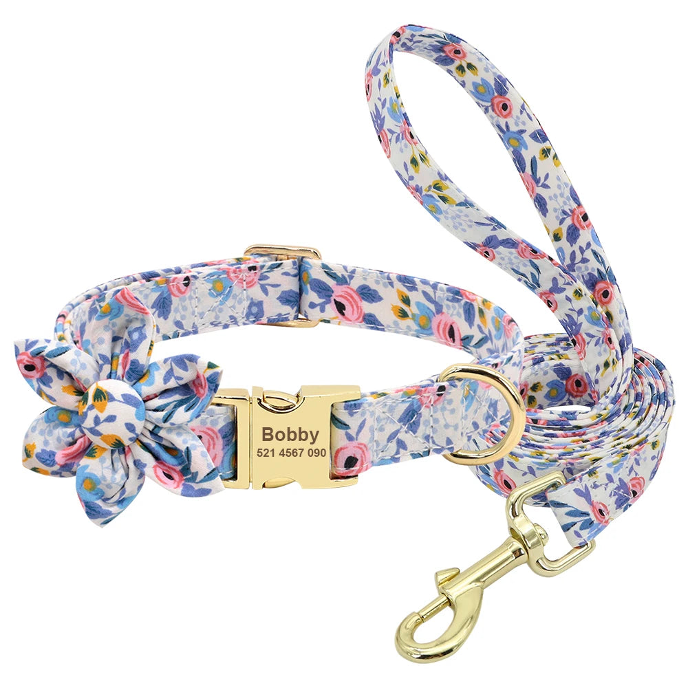 Personalized Dog Collar and Leash Set with Free Engraving