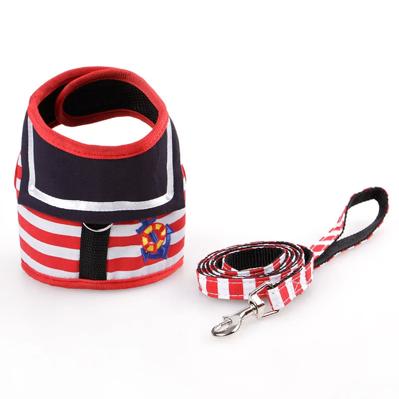 Navy Suit Style Dog Harness and Leash Set - Adjustable Chest Strap for Small to Medium Dogs and Cats