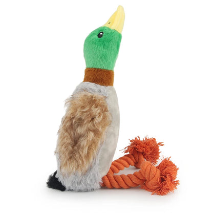 Plush Duck Squeaky Dog Toy with Rope - Interactive Chew Toy for Dental Health