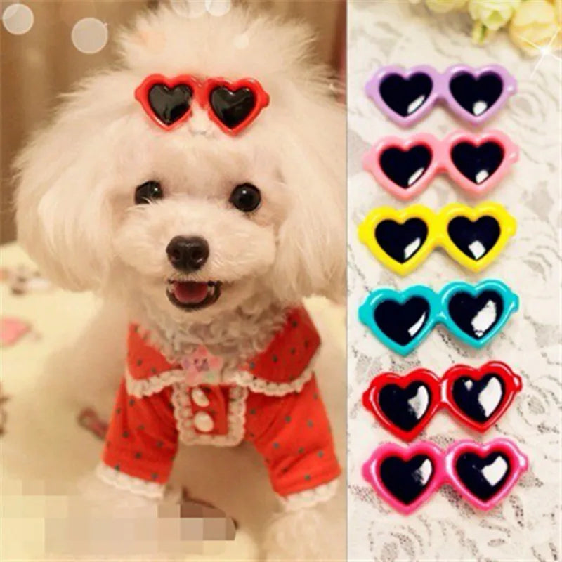 Adorable Pet Heart Sunglasses & Hair Clips - Fashion Accessories for Dogs & Cats