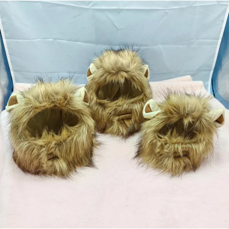 Lion Mane Cat Costume - Adjustable Pet Headgear for Cats and Dogs