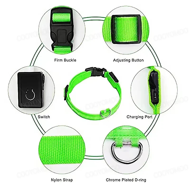 LED USB Rechargeable Dog Collar - 3 Light Modes for Night Safety