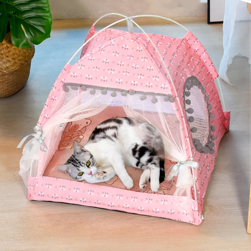 Premium Velvet Cat Tent Bed - Semi-Enclosed Cozy Nest for Cats & Small Dogs