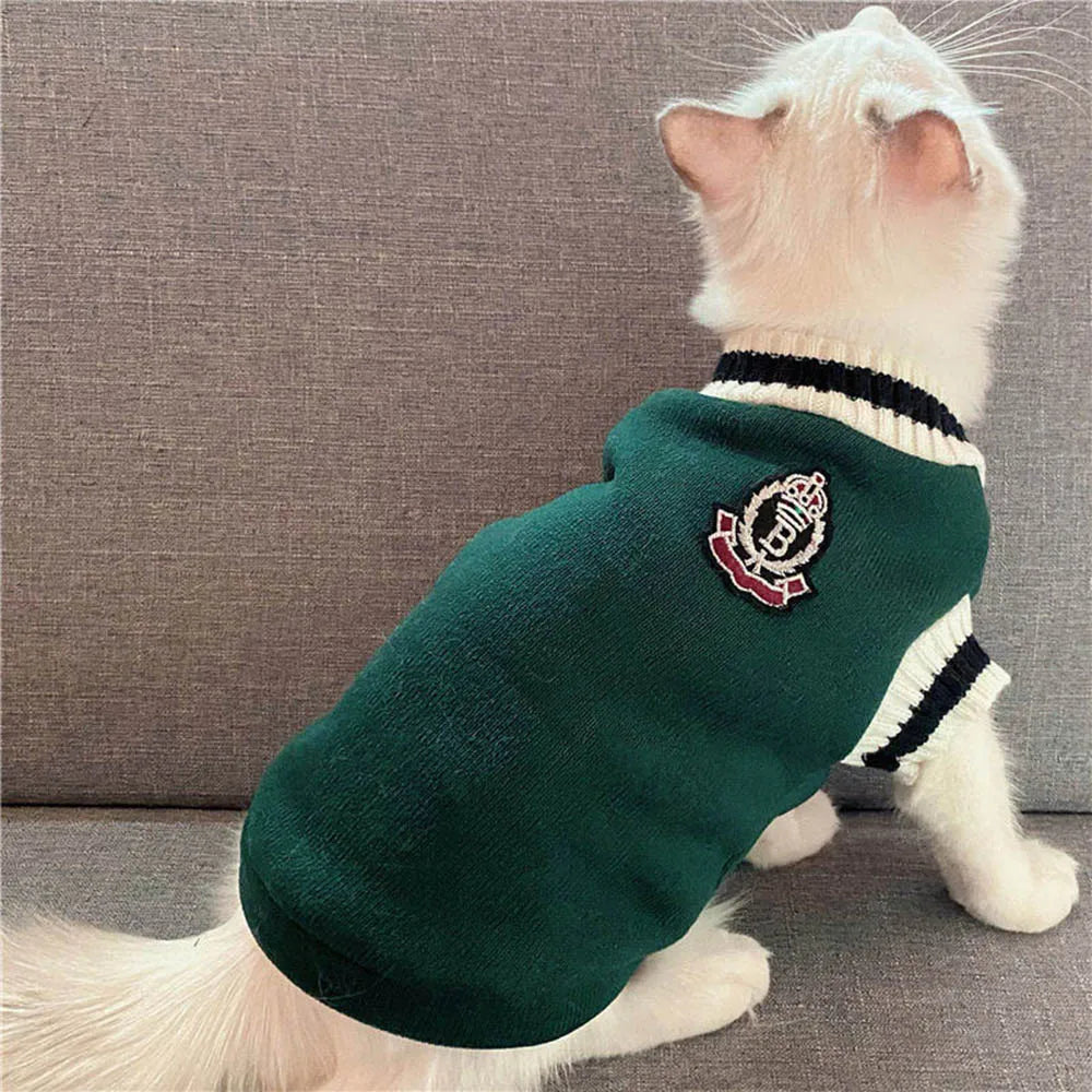 Collegiate Style Pet Vest - Winter Warm Sweater for Cats and Small Dogs