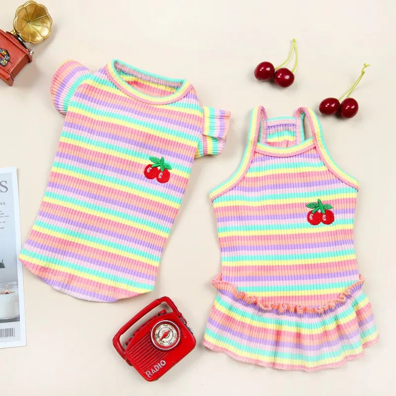 Ruffle Striped Pet Dress - Sweet Spring Summer Outfit for Dogs & Cats
