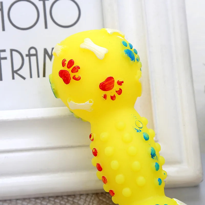 Paw Print Dumbbell Dog Chew Toy with Squeaker