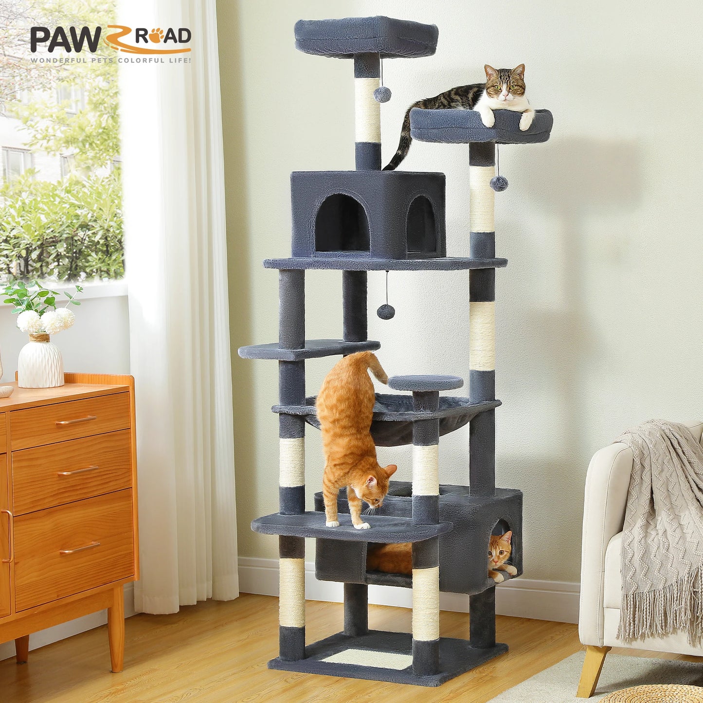 Large Cat Tree Tower with Scratching Posts and Hammock
