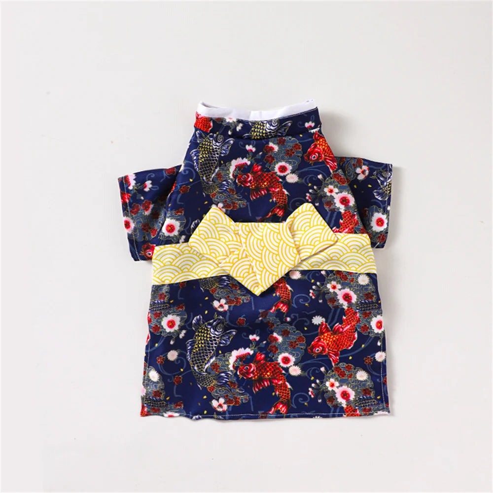 Japanese Style Pet Kimono - Summer Cat & Dog Coat with Bow-Knot