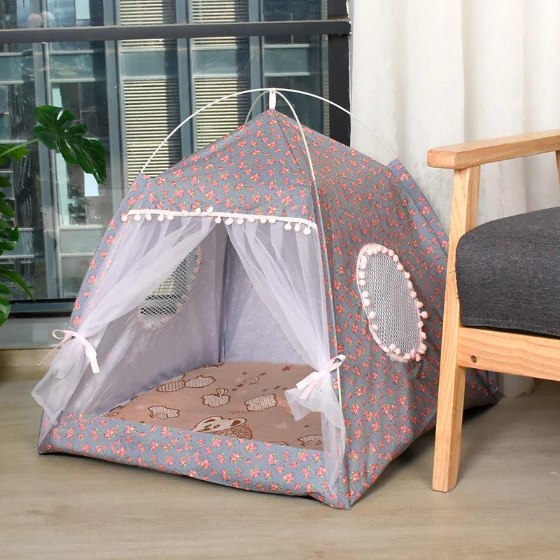Premium Velvet Cat Tent Bed - Semi-Enclosed Cozy Nest for Cats & Small Dogs
