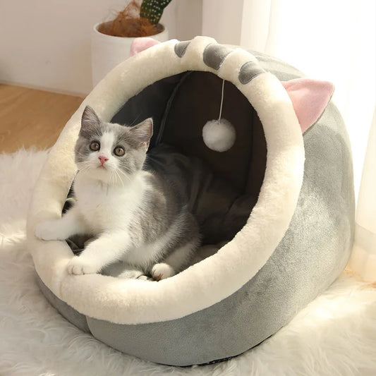 Deep Sleep Cat Bed - Foldable Cartoon Pet Cave with Removable Washable Cushion