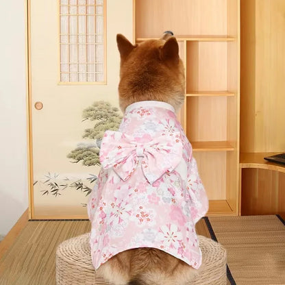 Japanese Style Pet Kimono - Summer Cat & Dog Coat with Bow-Knot