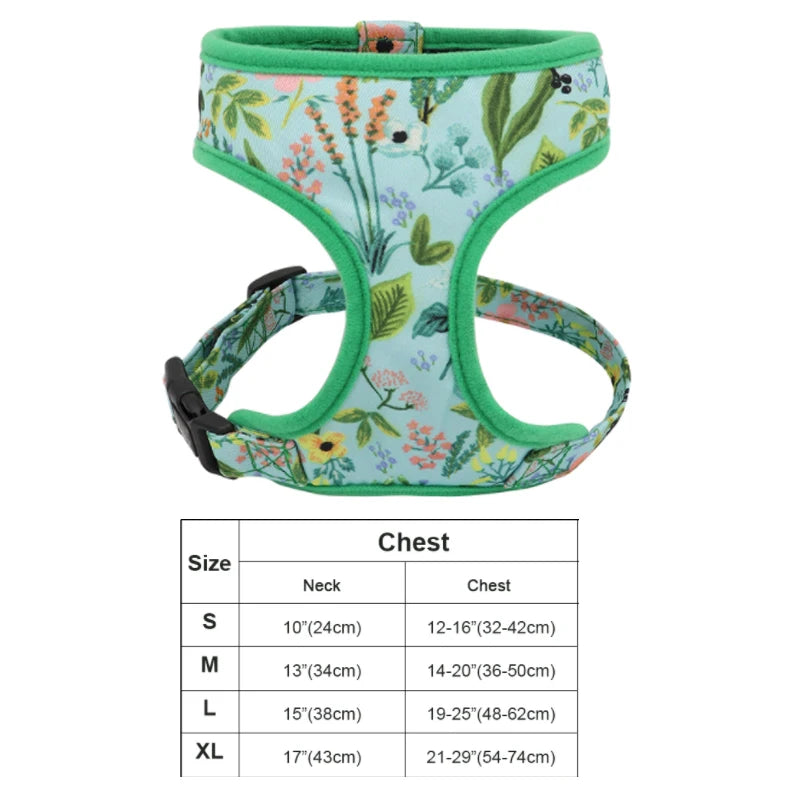 Floral Dog Harness and Leash Set - Adjustable Comfort Vest for Small to Large Dogs