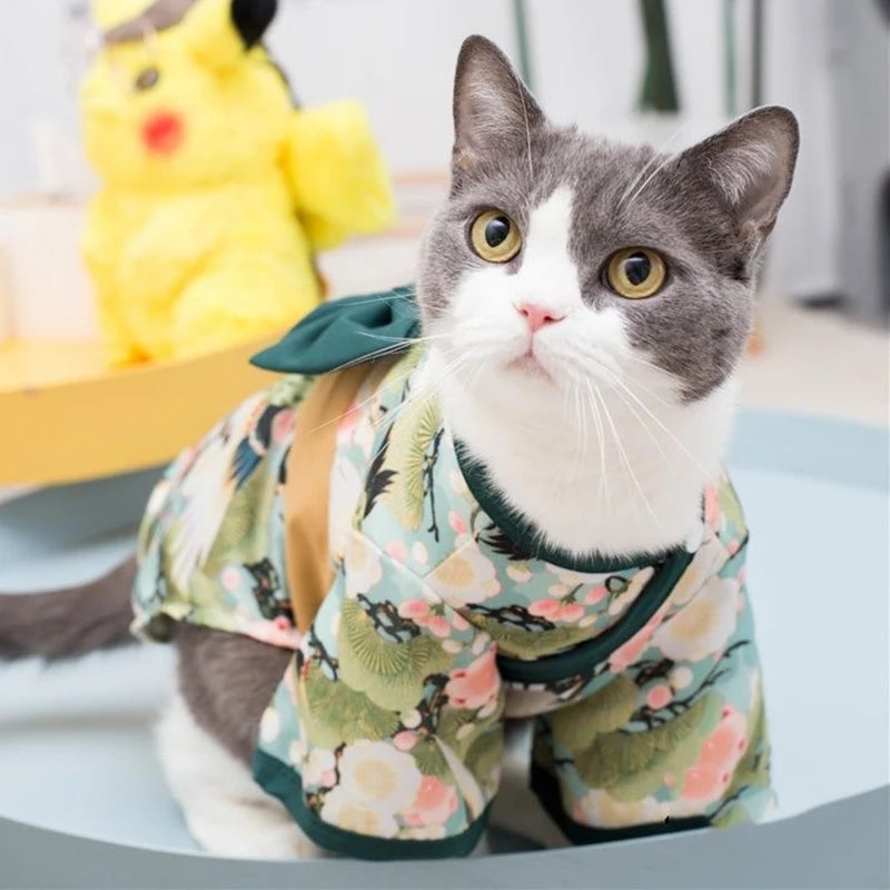 Japanese Style Pet Kimono - Summer Cat & Dog Coat with Bow-Knot