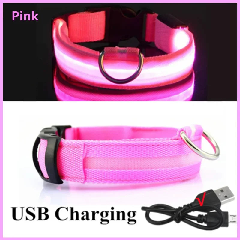 LED USB Rechargeable Dog Collar - 3 Light Modes for Night Safety