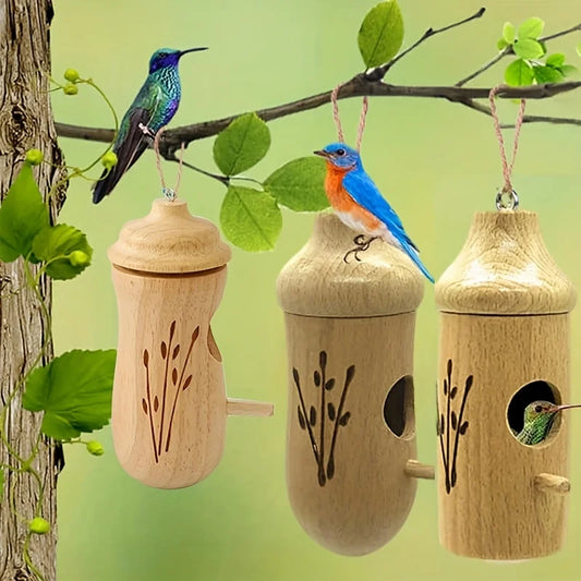 Wooden Hanging Hummingbird House
