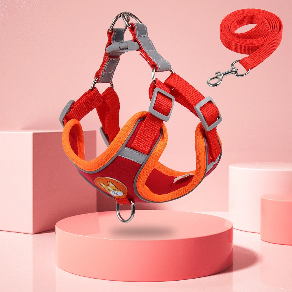 Adjustable Step-In Dog Harness & Leash Set - Reflective Padded Vest for Small to Medium Dogs