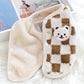 Bear Print Plush Dog Sweater with Buckle