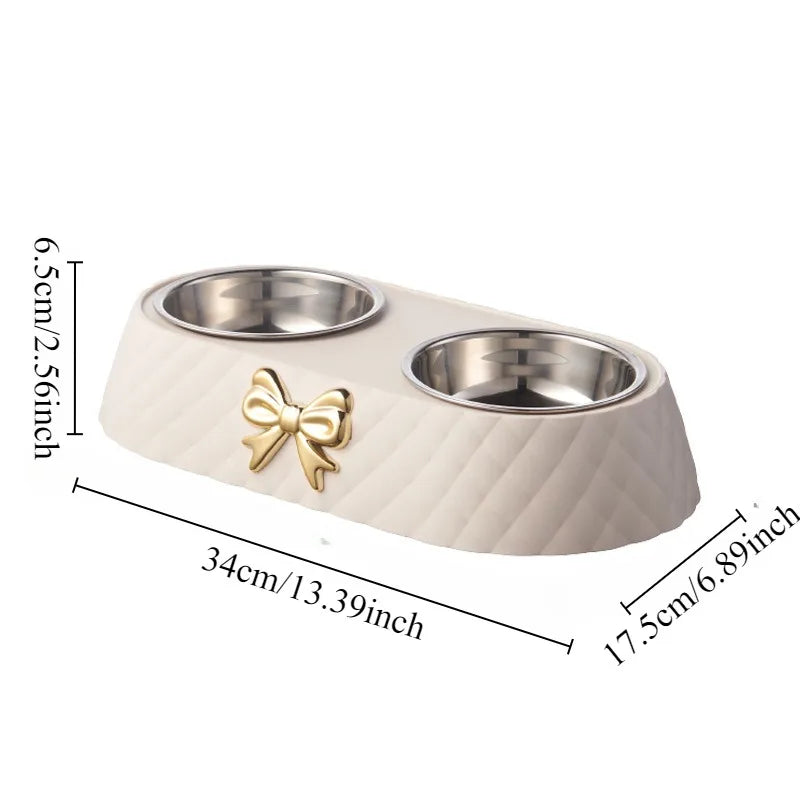 Pet Double Bowl with Bowtie Design