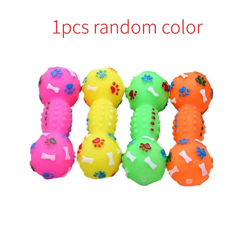 Paw Print Dumbbell Dog Chew Toy with Squeaker