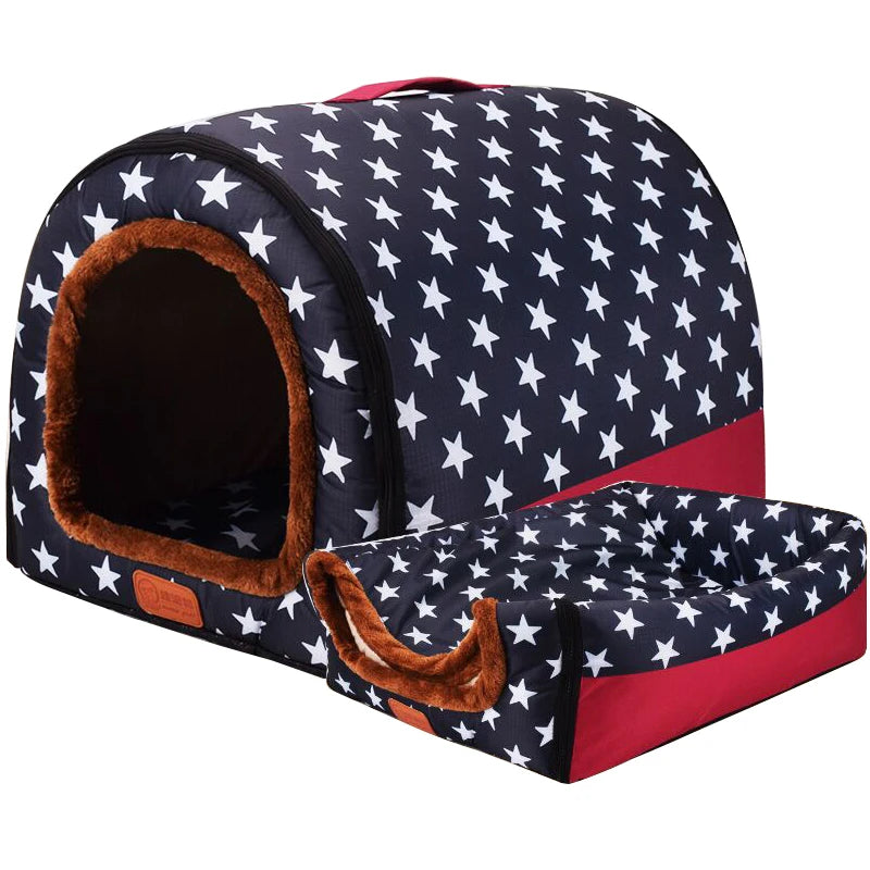 Warm Foldable Pet House with Star Print