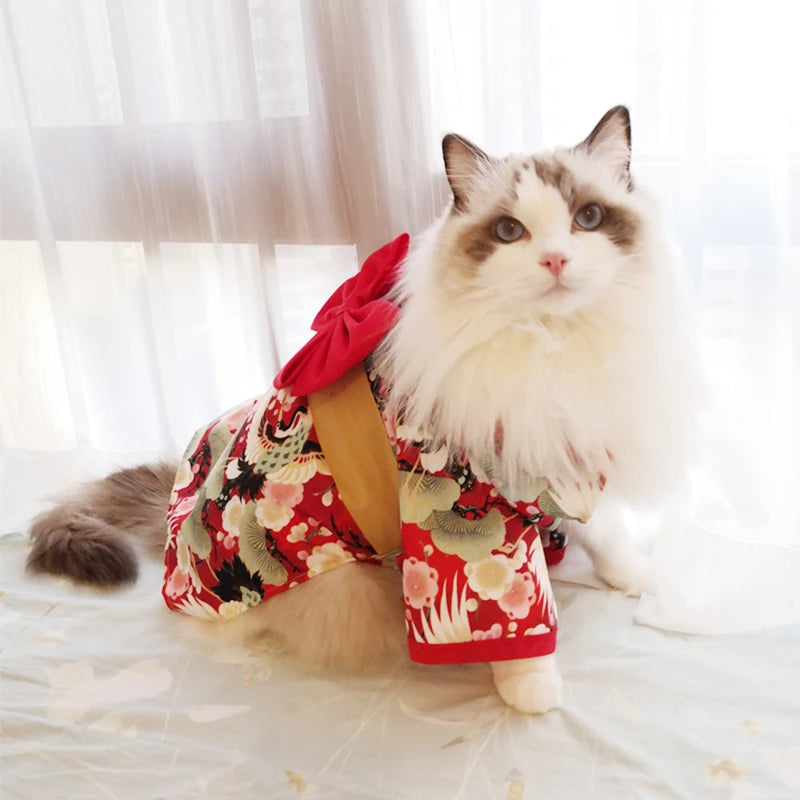 Japanese Style Pet Kimono - Summer Cat & Dog Coat with Bow-Knot