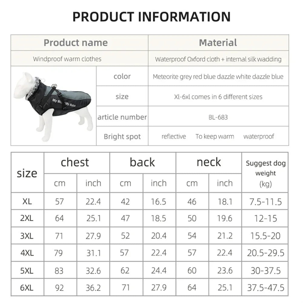 Winter Warm Big Dog Coat with Fur Collar