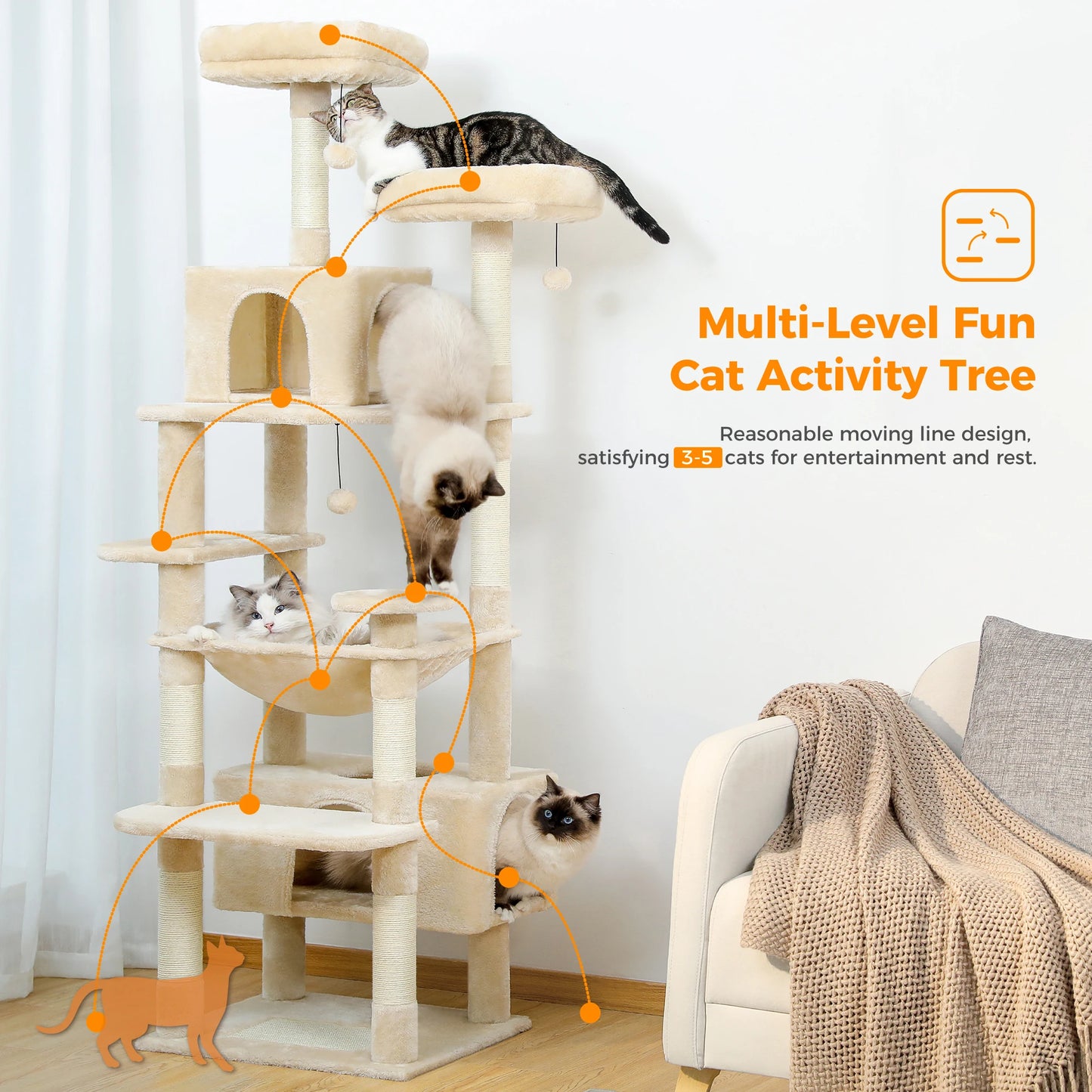 Large Cat Tree Tower with Scratching Posts and Hammock
