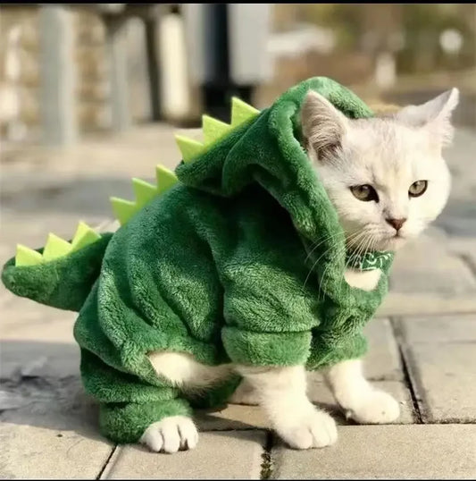 Dinosaur Costume Fleece Hoodie for Cats & Small Dogs - Winter Pet Apparel