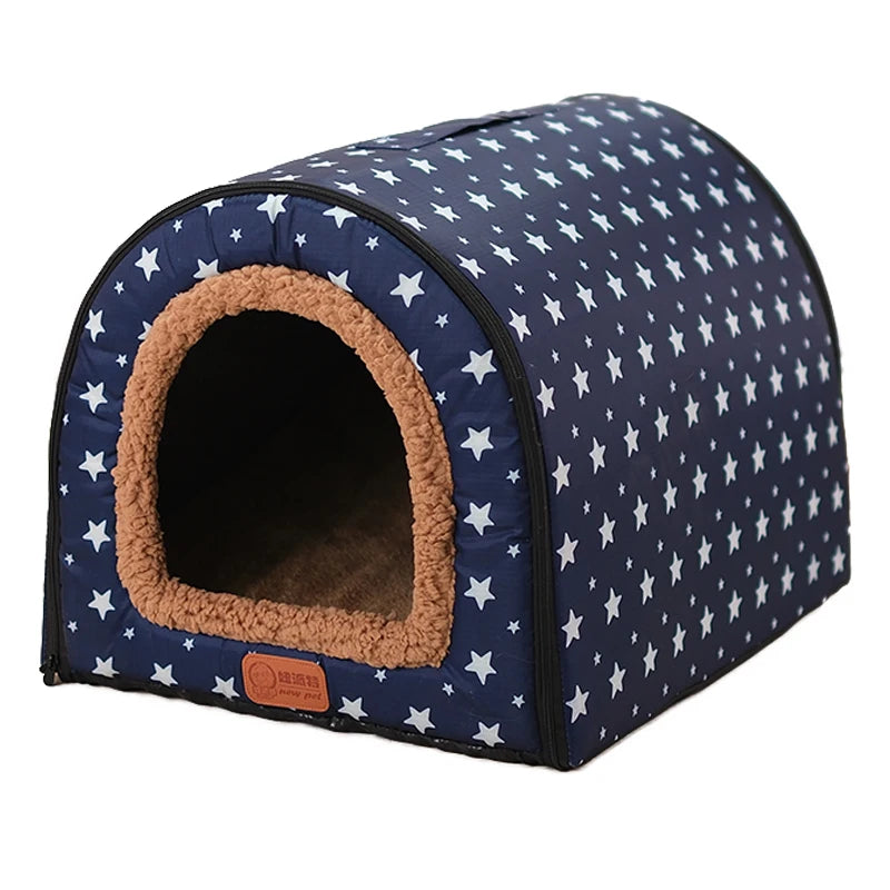 Warm Foldable Pet House with Star Print