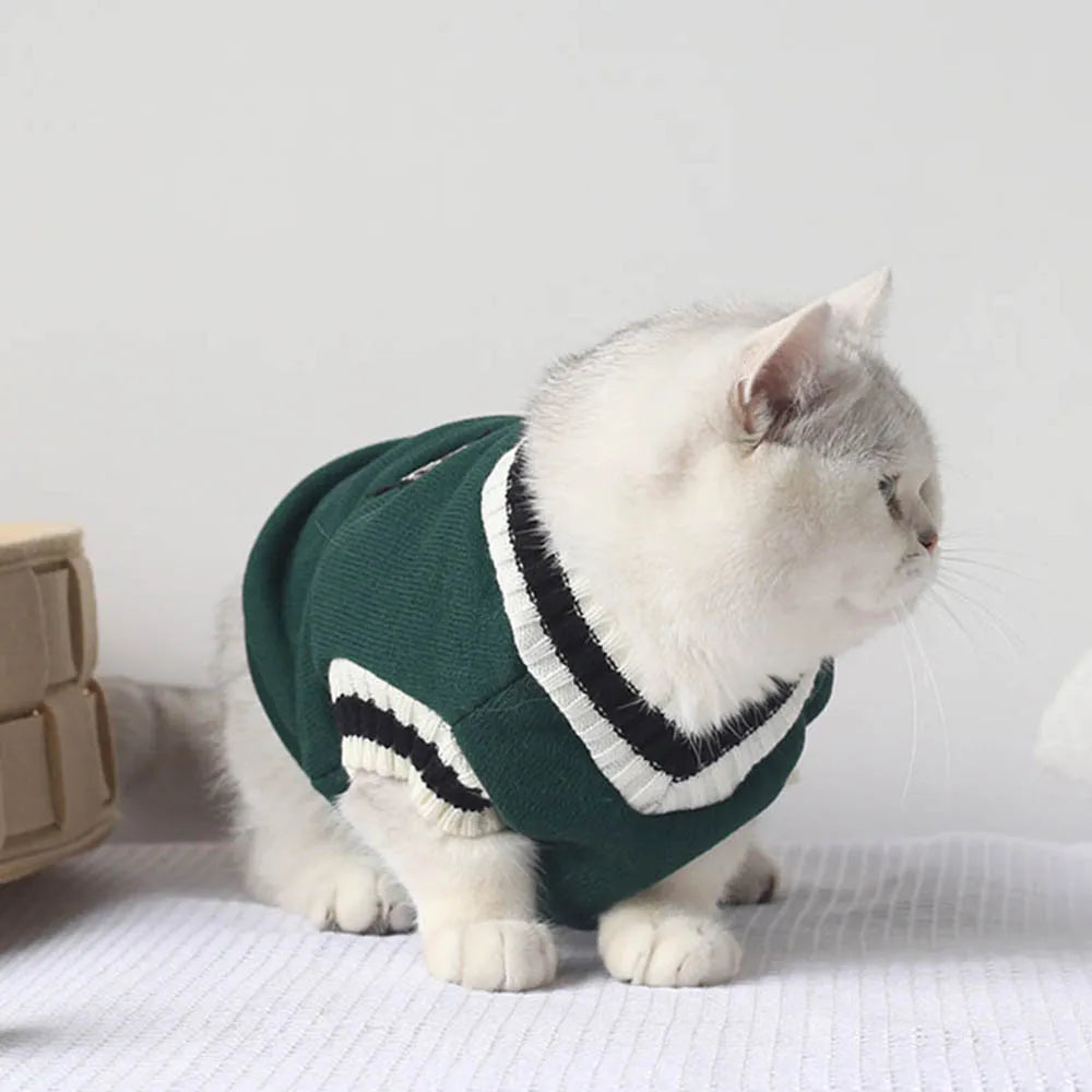 Collegiate Style Pet Vest - Winter Warm Sweater for Cats and Small Dogs