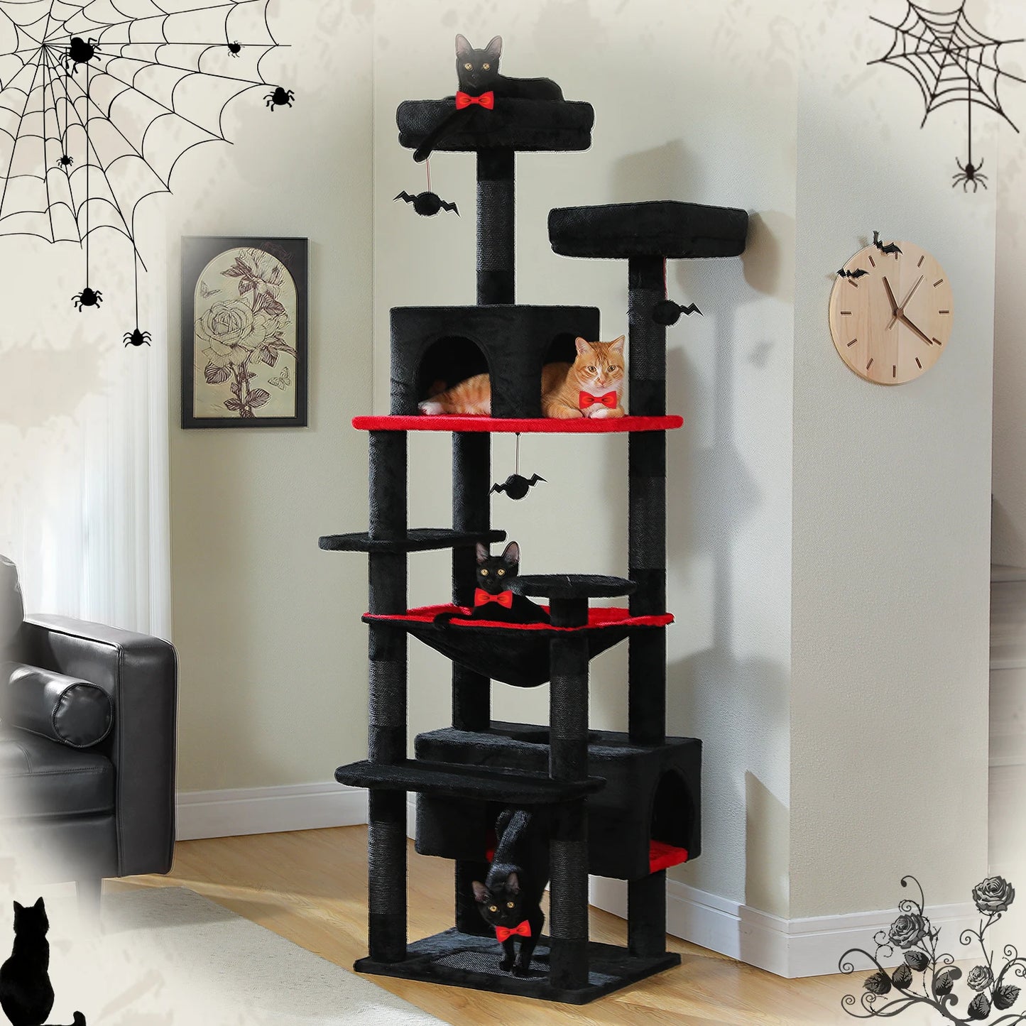 Large Cat Tree Tower with Scratching Posts and Hammock
