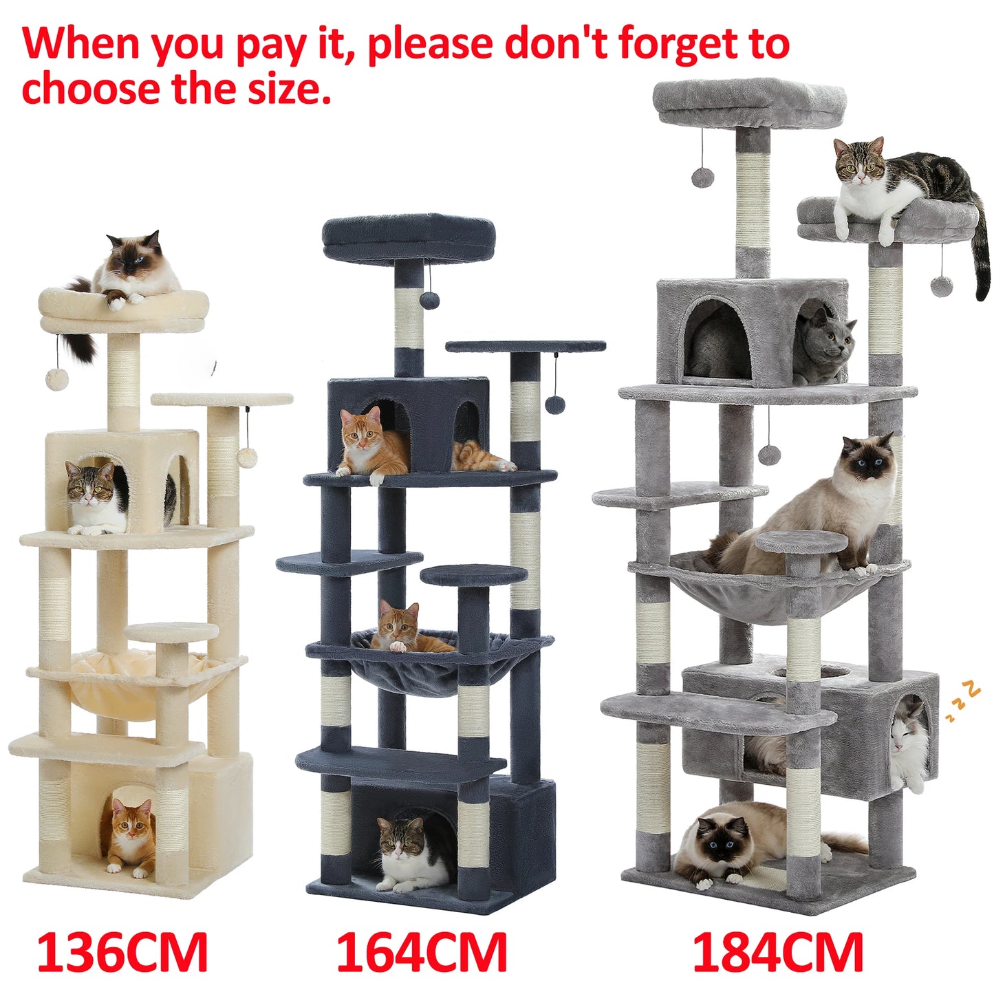 Large Cat Tree Tower with Scratching Posts and Hammock